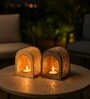 Grey & Off White Metal Tea Light Holder Set Of 2