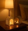 Grey & Off White Metal Tea Light Holder Set Of 2