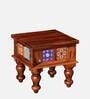Siramika Sheesham Wood Bedside Table In Honey Oak Finish