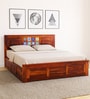 Siramika Sheesham Wood King Size Bed In Honey Oak Finish With Hydraulic Storage