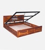 Siramika Sheesham Wood King Size Bed In Honey Oak Finish With Hydraulic Storage
