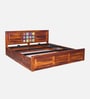 Siramika Sheesham Wood King Size Bed In Honey Oak Finish With Hydraulic Storage