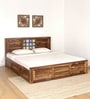 Siramika Sheesham Wood King Size Bed In Rustic Teak Finish With Hydraulic Storage