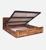 Siramika Sheesham Wood King Size Bed In Rustic Teak Finish With Hydraulic Storage
