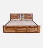 Siramika Sheesham Wood King Size Bed In Rustic Teak Finish With Hydraulic Storage