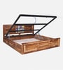 Siramika Sheesham Wood King Size Bed In Rustic Teak Finish With Hydraulic Storage