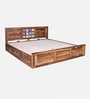 Siramika Sheesham Wood King Size Bed In Rustic Teak Finish With Hydraulic Storage