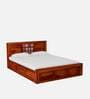 Siramika Sheesham Wood Queen Size Bed In Honey Oak Finish With Box Storage