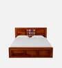 Siramika Sheesham Wood Queen Size Bed In Honey Oak Finish With Box Storage