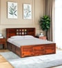 Siramika Sheesham Wood Queen Size Bed In Honey Oak Finish With Hydraulic Storage Siramika Sheesham Wood Queen Size Bed In Honey Oak Finish With Hydraulic Storage