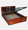 Siramika Sheesham Wood Queen Size Bed In Honey Oak Finish With Hydraulic Storage Siramika Sheesham Wood Queen Size Bed In Honey Oak Finish With Hydraulic Storage
