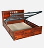 Siramika Sheesham Wood Queen Size Bed In Honey Oak Finish With Hydraulic  Storage