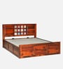 Siramika Sheesham Wood Queen Size Bed In Honey Oak Finish With Hydraulic  Storage