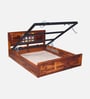 Siramika Sheesham Wood Queen Size Bed In Honey Oak Finish With Hydraulic Storage
