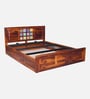 Siramika Sheesham Wood Queen Size Bed In Honey Oak Finish With Hydraulic Storage