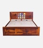 Siramika Sheesham Wood Queen Size Bed In Honey Oak Finish With Hydraulic Storage