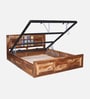 Siramika Sheesham Wood Queen Size Bed In Rustic Teak Finish With Hydraulic Storage