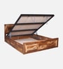 Siramika Sheesham Wood Queen Size Bed In Rustic Teak Finish With Hydraulic Storage