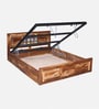 Siramika Sheesham Wood Queen Size Bed In Rustic Teak Finish With Hydraulic Storage