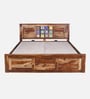 Siramika Sheesham Wood Queen Size Bed In Rustic Teak Finish With Hydraulic Storage