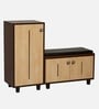 Sit & Stow 16-Pairs Shoe Cabinet In Brown teak And Oak Finish With Seating
