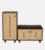 Sit & Stow 16-Pairs Shoe Cabinet In Brown teak And Oak Finish With Seating