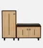 Sit & Stow 16-Pairs Shoe Cabinet In Brown teak And Oak Finish With Seating