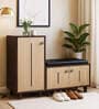 Sit & Stow 16-Pairs Shoe Cabinet In Brown teak And Oak Finish With Seating
