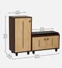 Sit & Stow 16-Pairs Shoe Cabinet In Brown teak And Oak Finish With Seating