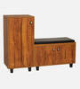 Sit & Stow 16-Pairs Shoe Cabinet In Tan Finish With Seating