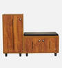 Sit & Stow 16-Pairs Shoe Cabinet In Tan Finish With Seating