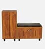 Sit & Stow 16-Pairs Shoe Cabinet In Tan Finish With Seating