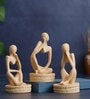 Sitting Human Brown Polyresin (Set of 3) Figurine