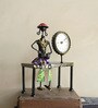 Black Metal Sitting Lady Musician With Clock Decorative Showpiece