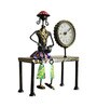 Black Metal Sitting Lady Musician With Clock Decorative Showpiece