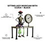 Black Metal Sitting Lady Musician With Clock Decorative Showpiece