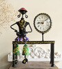 Black Metal Sitting Lady Musician With Clock Decorative Showpiece