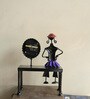 Black Metal Sitting Lady Musician With Clock Decorative Showpiece