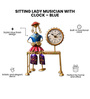 Blue Metal Sitting Lady Musician With Clock Decorative Showpiece