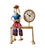 Blue Metal Sitting Lady Musician With Clock Decorative Showpiece