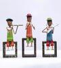 Sitting Musician Multicolour Metal (Set of 3) Figurine