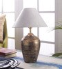 Silver Fabric Shade Table Lamp with Gold Base