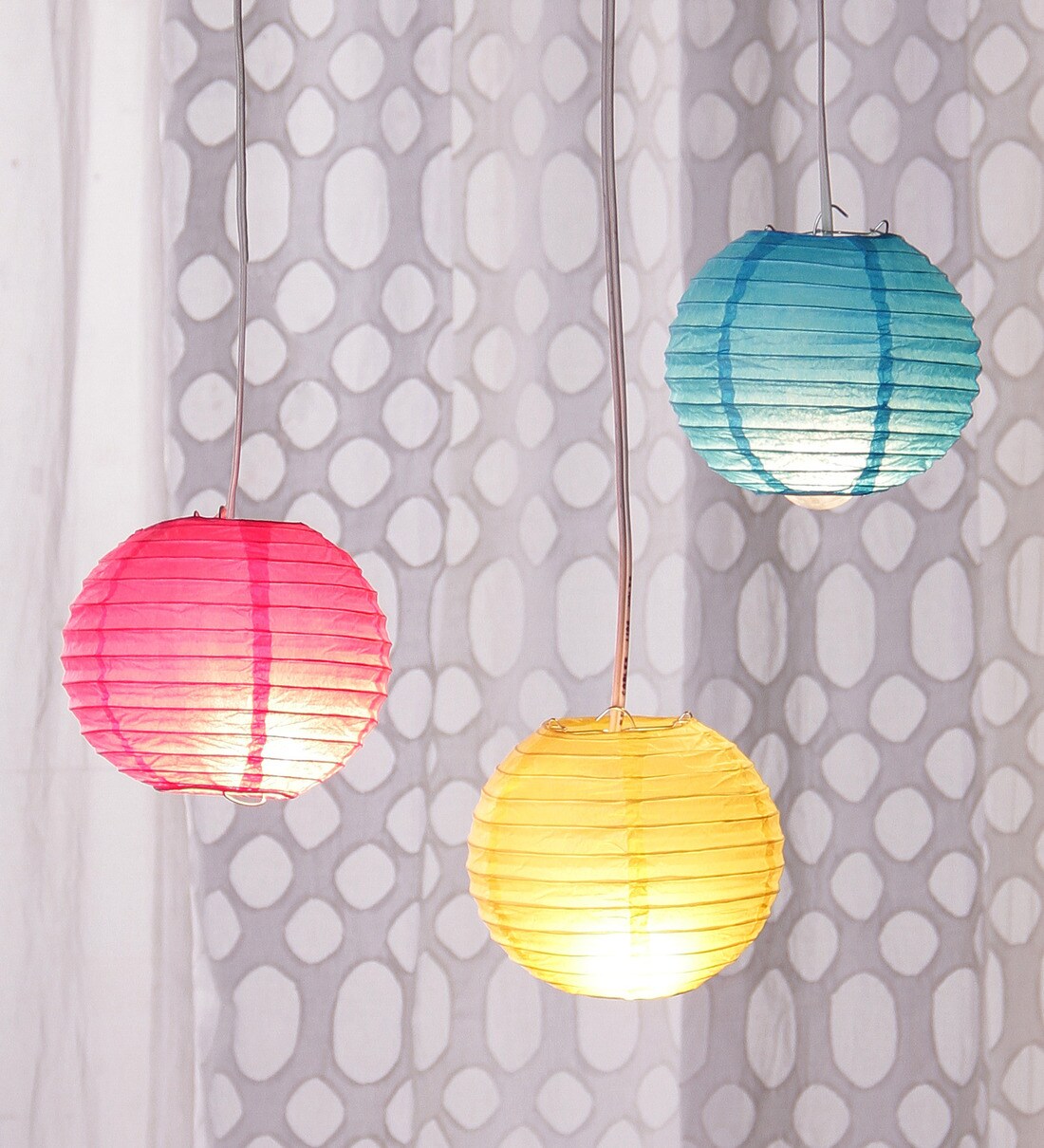 blue and yellow paper lanterns