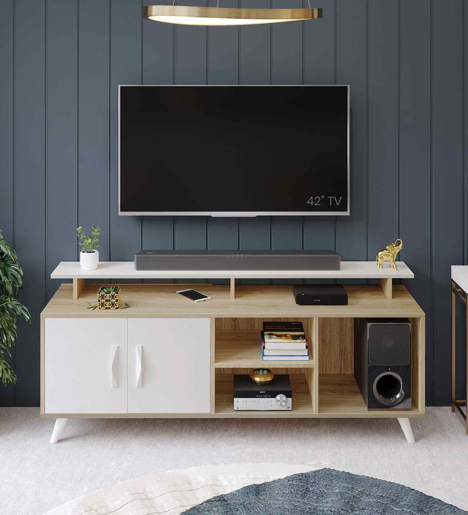 Skiddo TV Unit In European Oak & White Finish