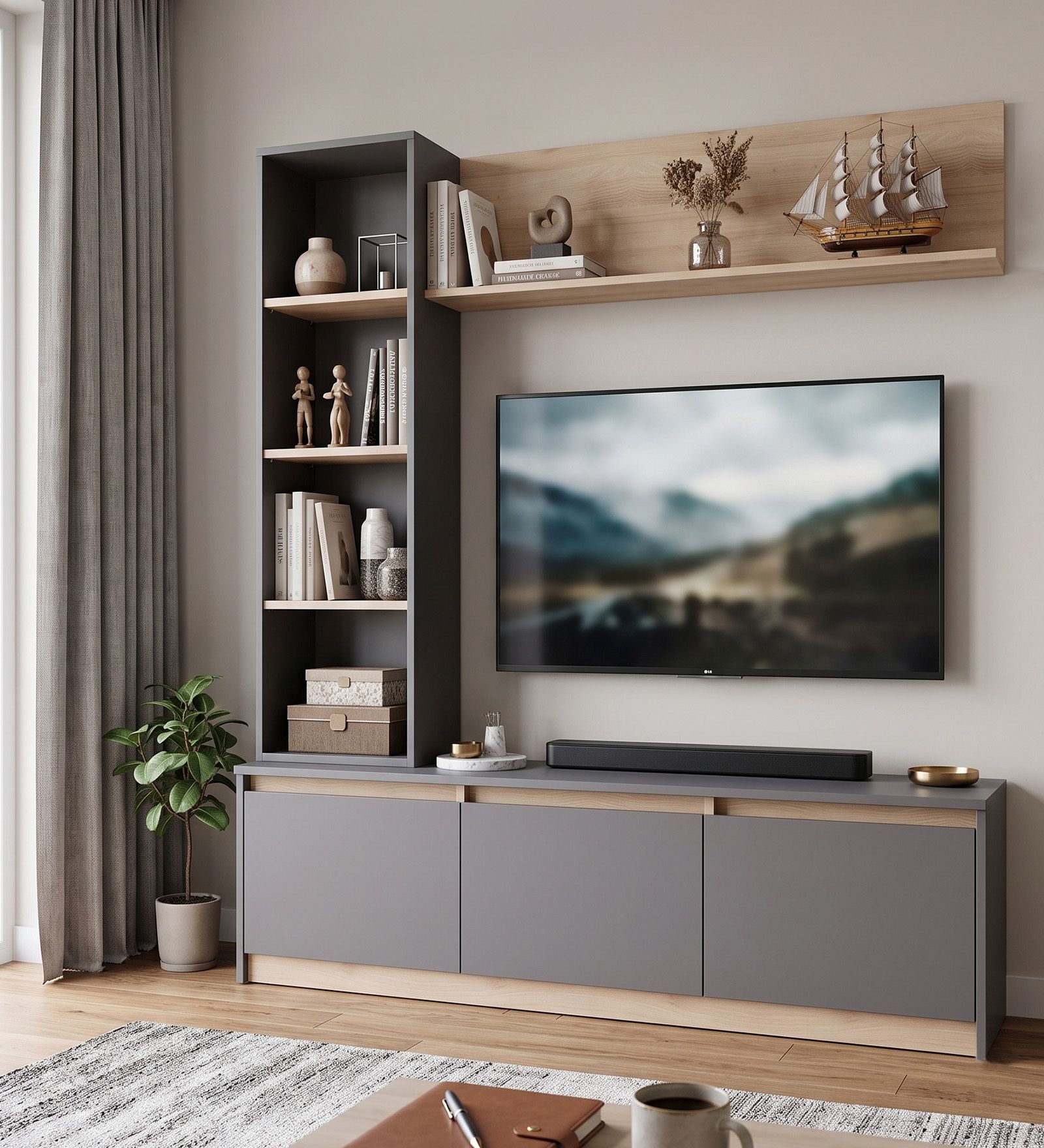 Skifer TV Unit in Beige and Grey Finish Skifer TV Unit in Beige and Grey Finish
