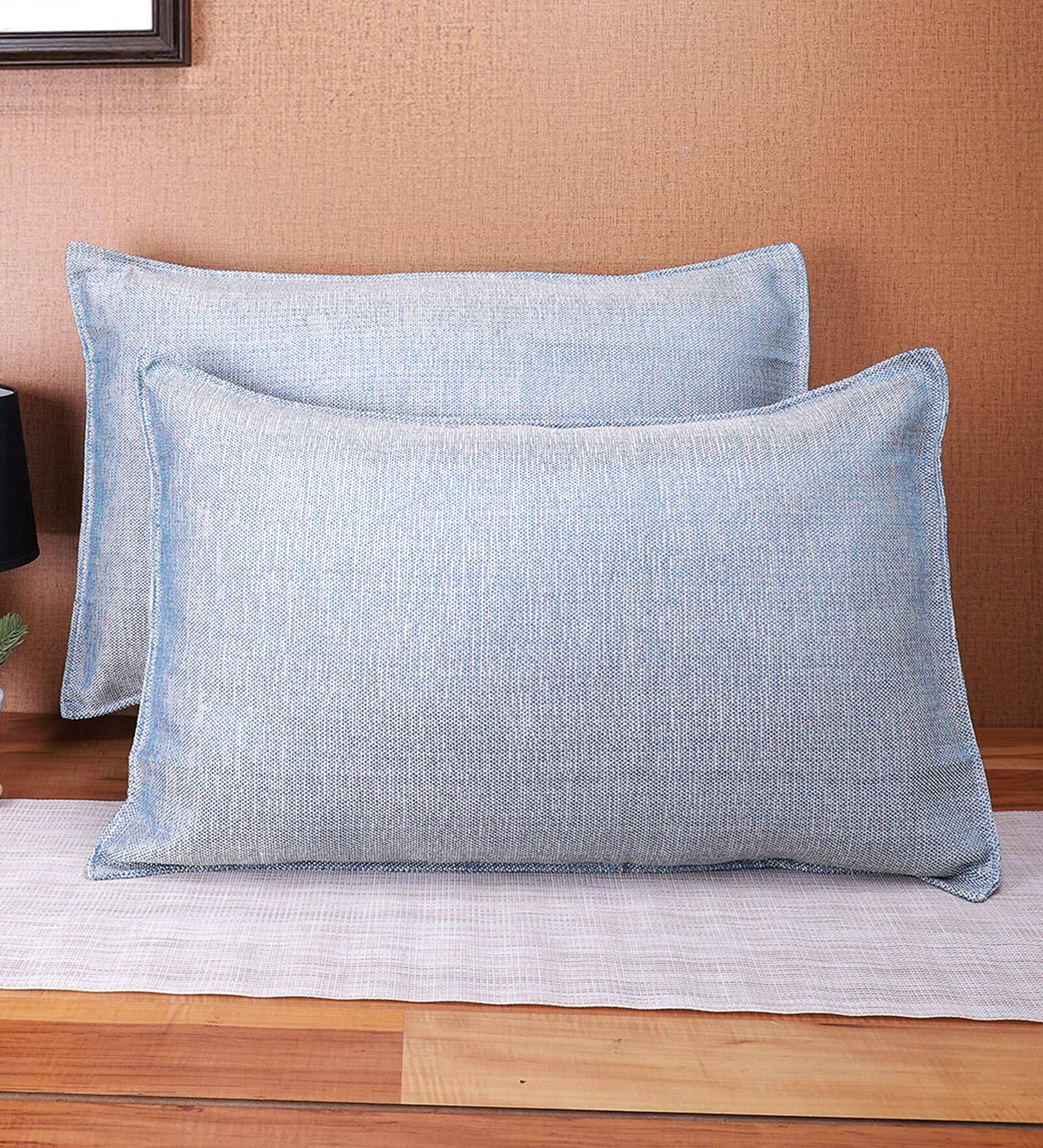 Sky Blue Solid 210TC Jute 17 x 27 Inches Pillow Covers (Set of 2)