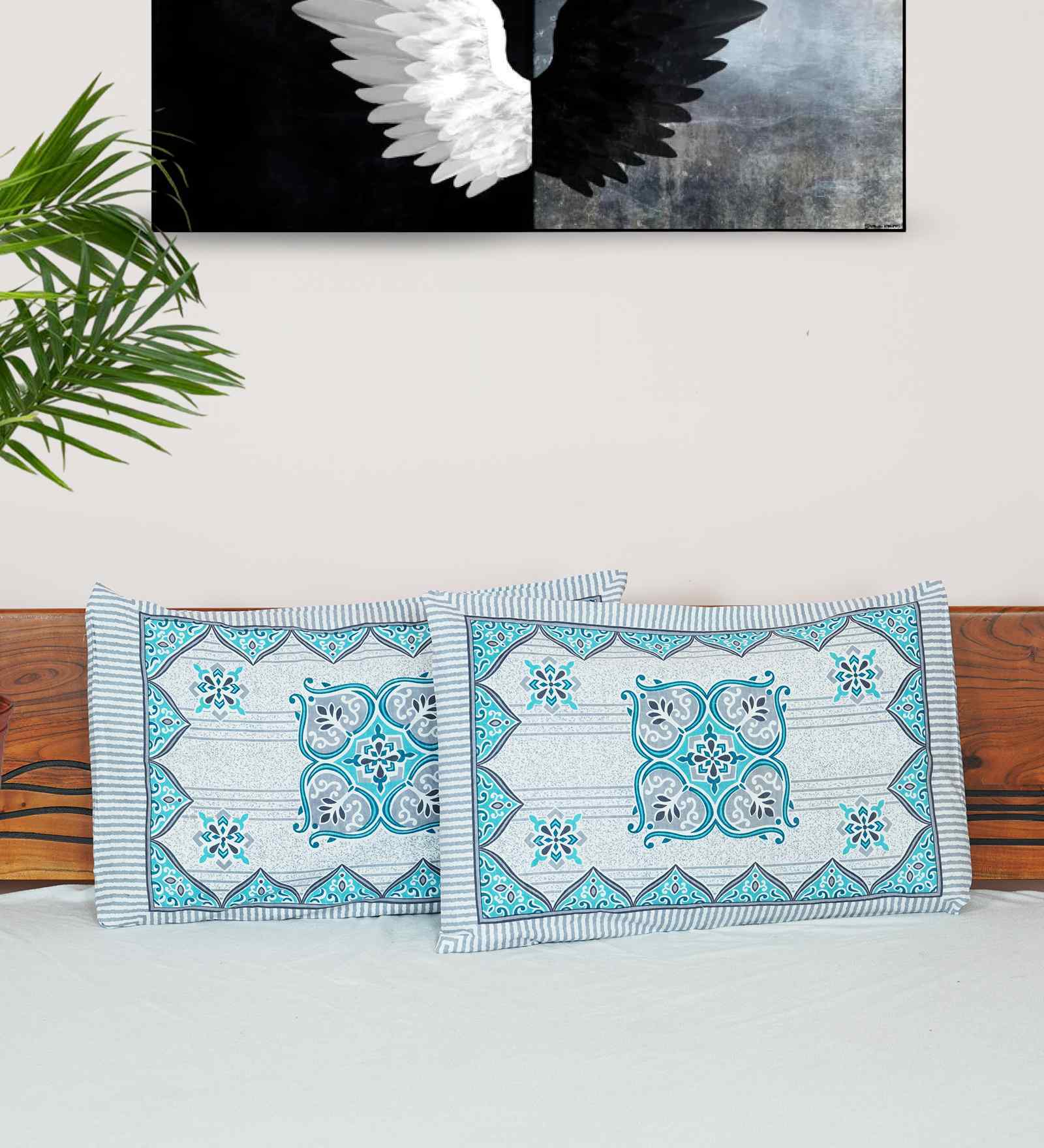 Sky Blue Cotton Premium Quality 180 TC (17*27 Inches) Pillow Covers Set