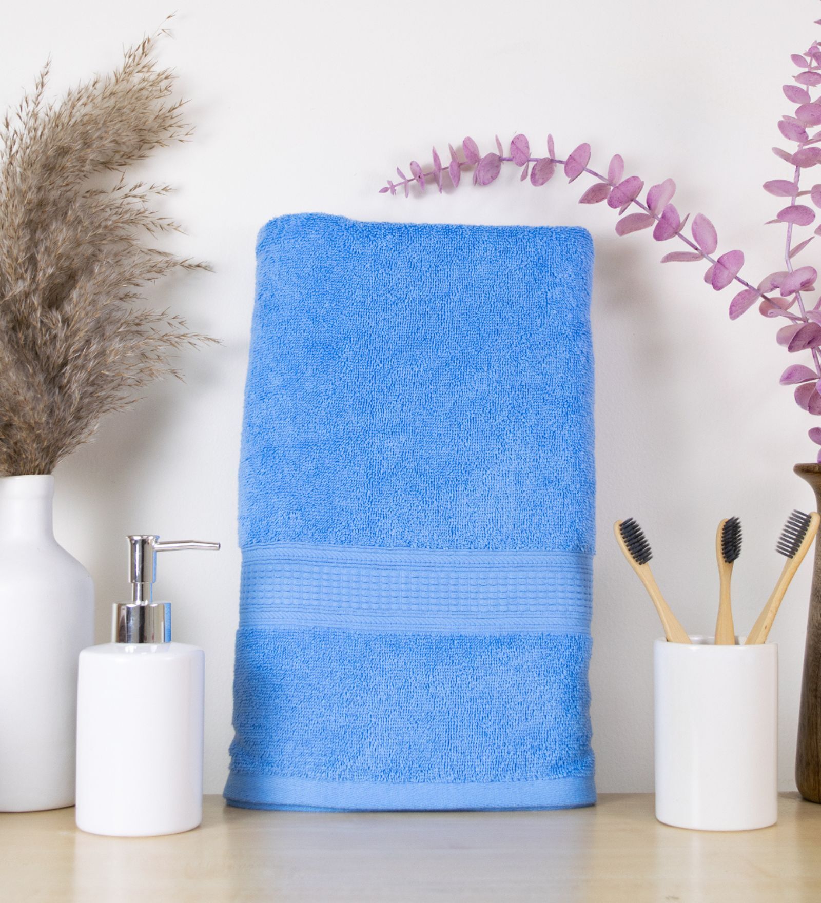 Sky Blue Cotton Solid  500 GSM Bath Towel (1Pc)