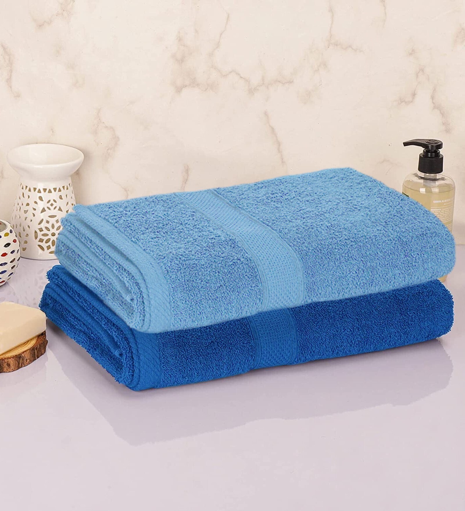 Buy Sky Blue Cotton Solid 330 GSM Bath Towels (Set of 2) by SLEEPING