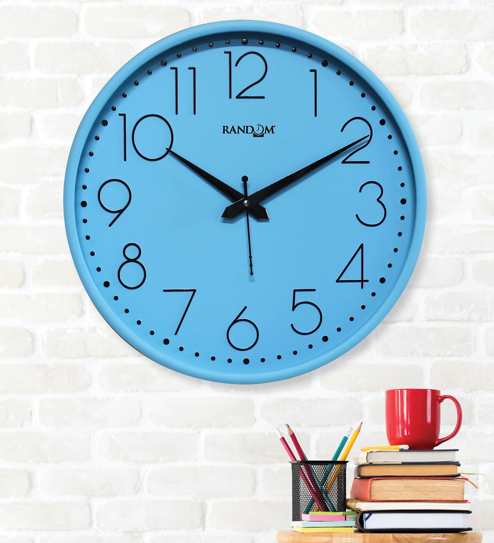 Sky Blue Plastic 12-Inch Embossed Easy Numbers (Quartz Movement) Wall Clock